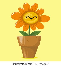 illustration of a happy funny flower in a pot