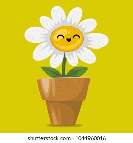 illustration of a happy funny flower in a pot