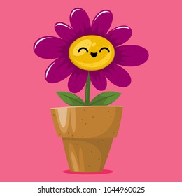 illustration of a happy funny flower in a pot