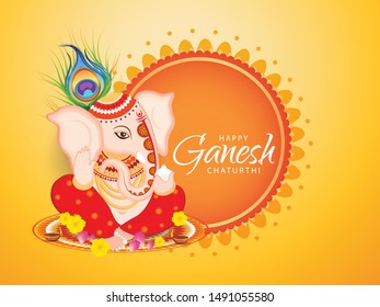 Illustration Of Happy Ganesh Chaturthi Celebration Background.
