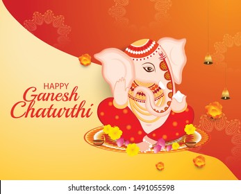 Illustration Of Happy Ganesh Chaturthi Celebration Background.
