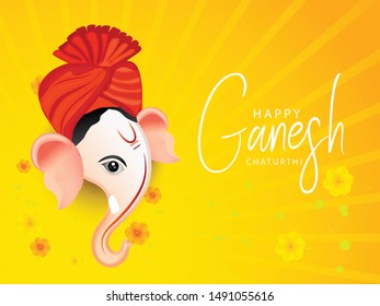 Illustration Of Happy Ganesh Chaturthi Celebration Background.
