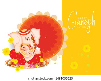 Illustration Of Happy Ganesh Chaturthi Celebration Background.
