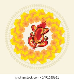 Illustration Of Happy Ganesh Chaturthi Celebration Background.
