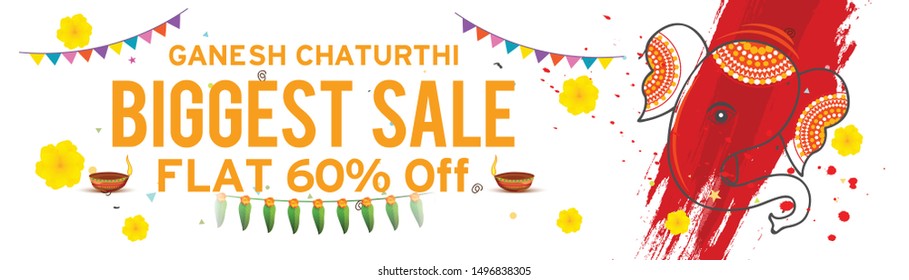 Illustration Of Happy Ganesh Chaturthi Celebration Background.