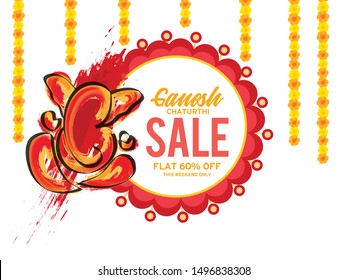 Illustration Of Happy Ganesh Chaturthi Celebration Background.