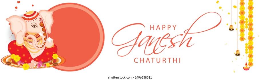 Illustration Of Happy Ganesh Chaturthi Celebration Background.