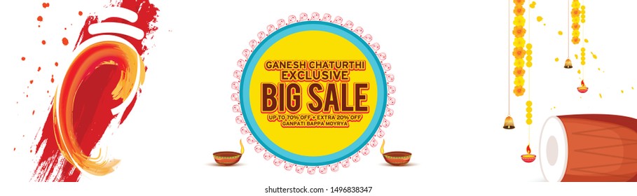 Illustration Of Happy Ganesh Chaturthi Celebration Background.