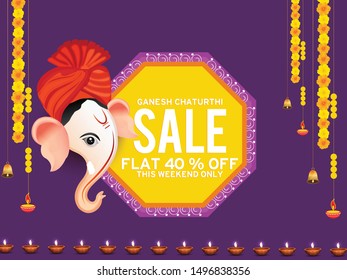 Illustration Of Happy Ganesh Chaturthi Celebration Background.