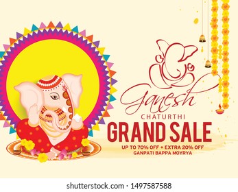 Illustration Of Happy Ganesh Chaturthi Celebration Background.