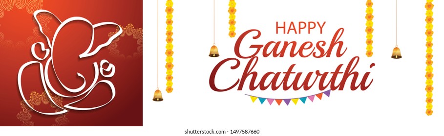 Illustration Of Happy Ganesh Chaturthi Celebration Background.