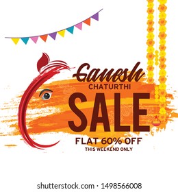 Illustration Of Happy Ganesh Chaturthi Celebration Background.
