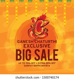 Illustration Of Happy Ganesh Chaturthi Celebration Background.