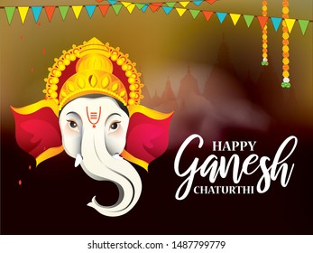 Illustration Of Happy Ganesh Chaturthi Greeting Card,Poster Or Banner Design Easy To Edit.