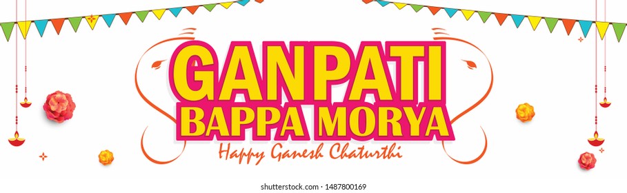Illustration Of Happy Ganesh Chaturthi Poster Or Banner,Easy To Edit.
