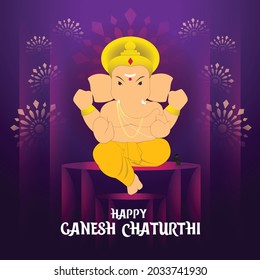 Ilustración de Happy Ganesh Chaturthi. Fondo de color violento para el festival Ganesh Chaturthi