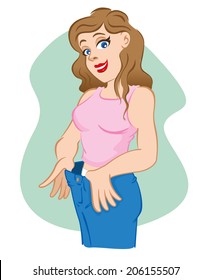 Illustration Of A Happy Girl To Be Thinner And Clothes Get Loose 