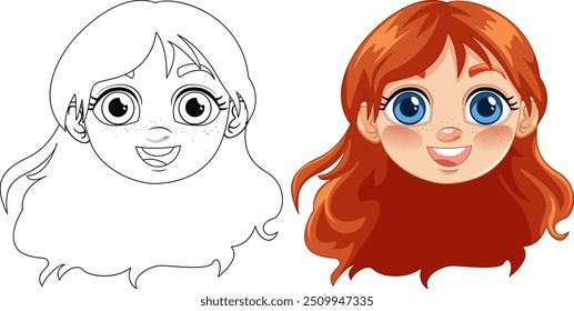 Ilustración de una niña feliz con ojos grandes