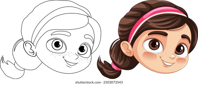 Ilustración de una niña feliz con pecas