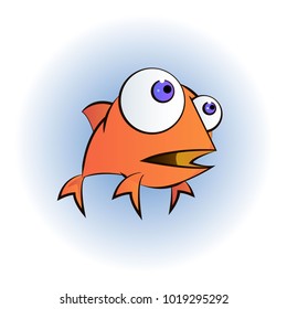 An illustration of a happy goldfish cartoon character waving