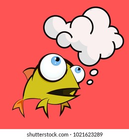 An illustration of a happy goldfish cartoon character with speech bubble
