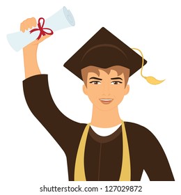 Illustration of happy graduate young man