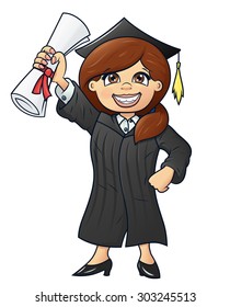 Illustration of the happy graduation student holding her diploma