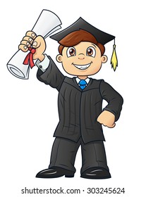 Illustration of the happy graduation student holding his diploma