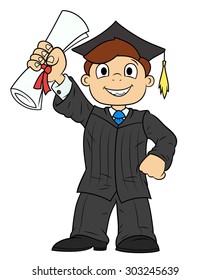 Illustration of the happy graduation student holding his diploma