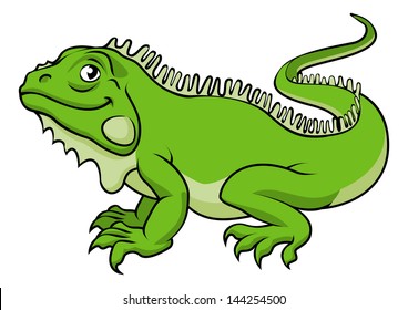 An illustration of a happy green cartoon Iguana lizard