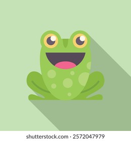 Illustration of a happy green frog smiling showing its tongue sitting down