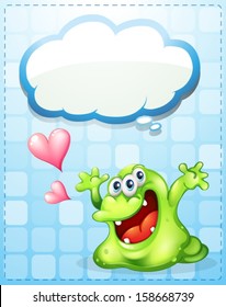 Illustration of a happy green monster with an empty callout template
