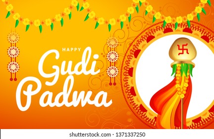 Illustration Of Happy Gudi Padwa(Lunar New Year)Celebration Background.