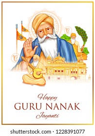 illustration of Happy Gurpurab, Guru Nanak Jayanti festival of Sikh celebration background