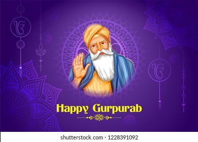 illustration of Happy Gurpurab, Guru Nanak Jayanti festival of Sikh celebration background