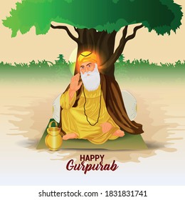 illustration of Happy Gurpurab, Guru Nanak Jayanti the festival of Sikh. Celebration of sikh first guru, Guru nanak dev ji birth and  background