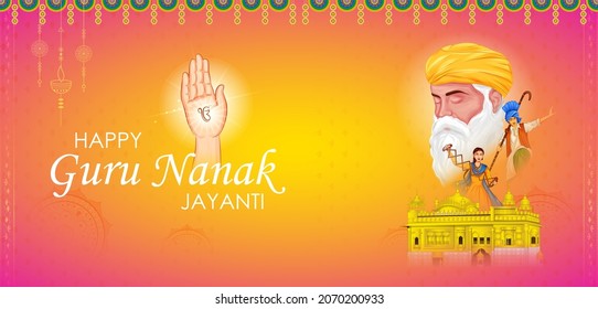 illustration of Happy Gurpurab, Guru Nanak Jayanti festival of Sikh celebration background