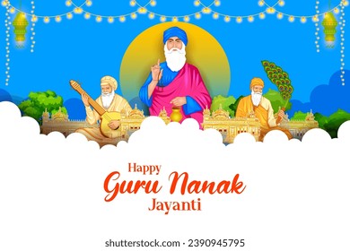 illustration of Happy Gurpurab, Guru Nanak Jayanti festival of Sikh celebration background