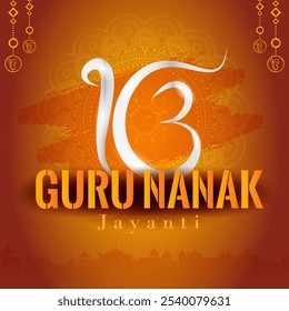 Ilustración de Gurpurab feliz, festival de Gurú Nanak Jayanti de fondo de celebración sij con signo religioso sijismo