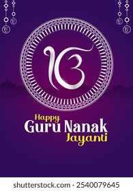 Ilustración de Gurpurab feliz, festival de Gurú Nanak Jayanti de fondo de celebración sij con signo religioso sijismo