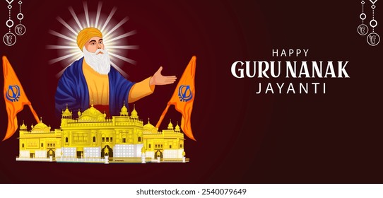 ilustração do Gurpurab feliz, Guru Nanak Jayanti festival de fundo de celebração sique