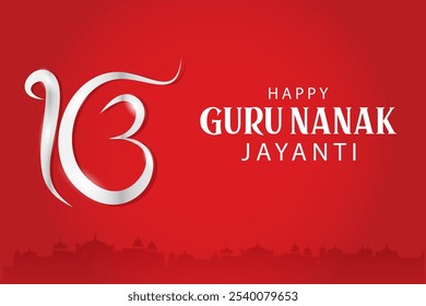 Ilustración de Gurpurab feliz, festival de Gurú Nanak Jayanti de fondo de celebración sij con signo religioso sijismo