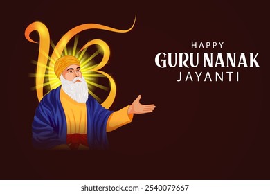 Ilustración de Gurpurab feliz, festival de Gurú Nanak Jayanti de fondo de celebración sij con signo religioso sijismo