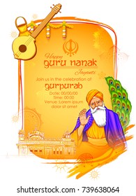 illustration of Happy Gurpurab, Guru Nanak Jayanti festival of Sikh celebration background