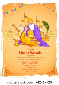 illustration of Happy Gurpurab, Guru Nanak Jayanti festival of Sikh celebration background