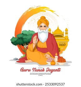 Ilustración del gurú feliz Nanak Jayanti para la tarjeta de felicitación, publicación en redes sociales con concepto de diseño plano