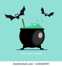 illustration of happy halloween bat with potion boiling vector