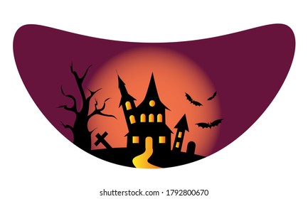 illustration of happy Halloween horror house silhouette design concept with pumpkin smile frame and moonlight vector.