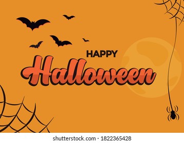 Illustration of happy Halloween on a yellow background with bats