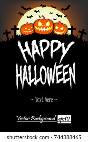 Illustration happy halloween. Pumpkins  on white moon background. Vector illustration